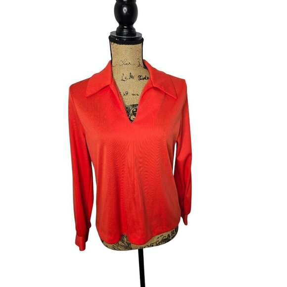 Vintage 70s Red Collared Neck Basic Shirt - Picture 1 of 9
